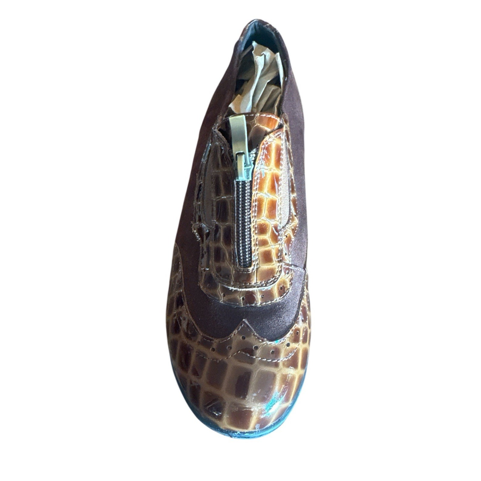 Defying Gravity Brown Patent Leather Croc Suede Woman's Size 9.5 Zip Up Shoes — image 5 of 8